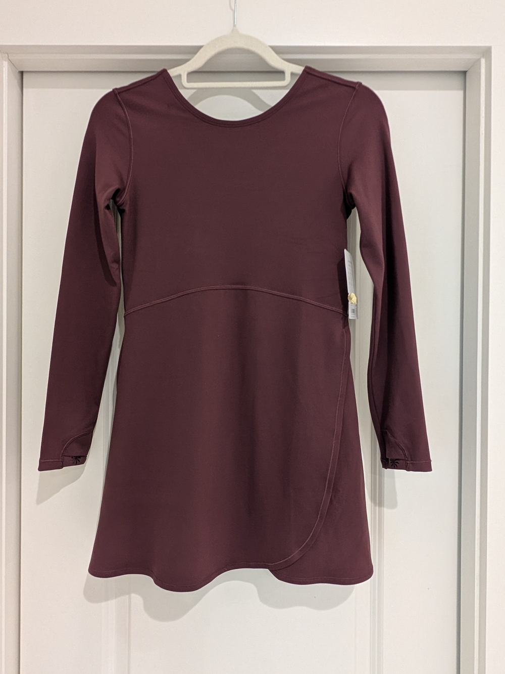 Girl's Athleta Long-Sleeve Thumb Holes A-Line Dress in Deep Wine NWT Size 12